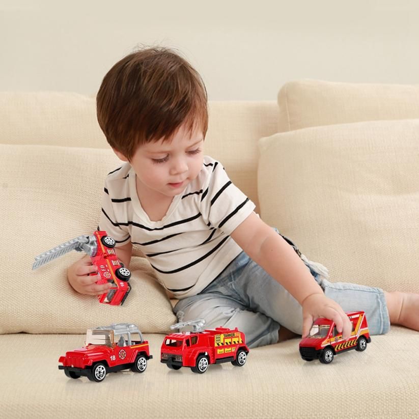 6Pcs/Set 1:64 Scale Alloy & Plastic Miniature Ladder Fire ruck Rescue Car Mini Vehicle Model ft For Children