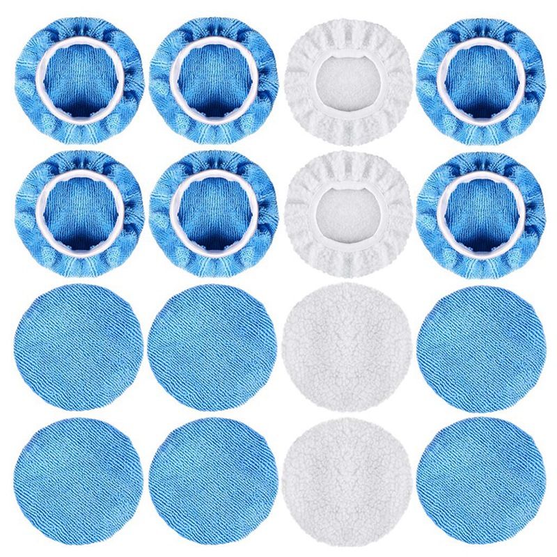 16 Packs Car Polisher Pad Bonnet Set(5 To 6 Inches) Including 12 Packs Microfiber Car Polishing Bonnet And 4 Packs Waxing Bonnet For Car Polisher