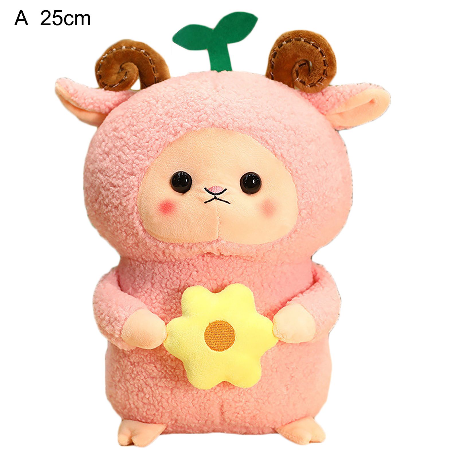 Sheep Plush Toys High Simulation Strong Flexibility Washable Kids Sheep Stuffed Animal Toys with Green Bud for Student