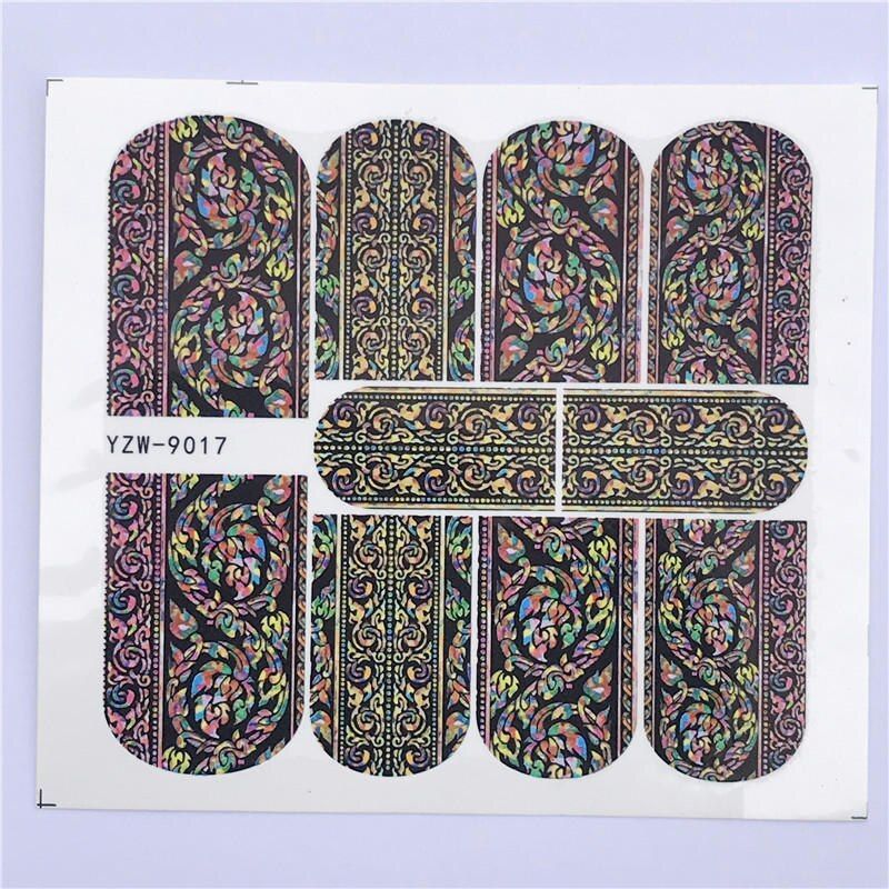 YWK  Fashion Harajuku Retro Animal Cat Flora Flower Water Transfer Nail Art Sticker Decal Slider Manicure Tool Tips