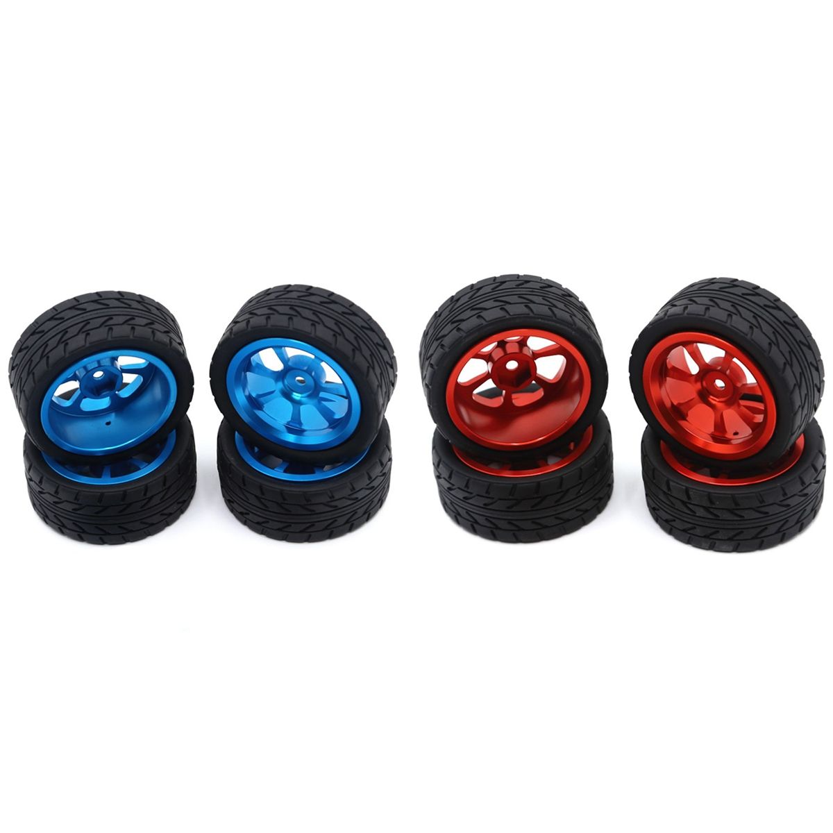 2set 65mm Metal Wheel Rim + High Grip Rubber Tires Tyres for Wltoys 144001 A959 A959-B 124019 124018 Red & Blue