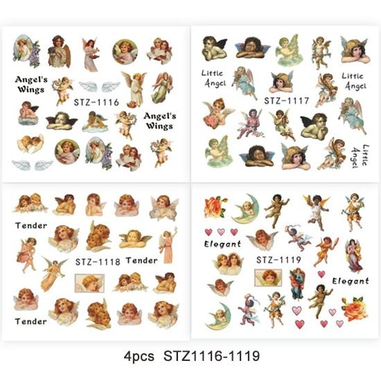 Angel Cupid Stickers for Nails Decals Cherubs Nail Art Water Sliders Manicure Transfer Wraps Tattoo Decorations TRSTZ1114-1120