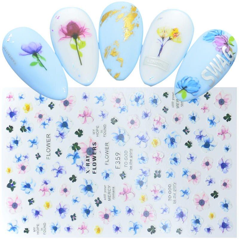Small Fresh Pattern Nail Stickers Flower Leaf Adhesive Sliders Summer Colorful Nail Art Stickers DIY Manicure Tips