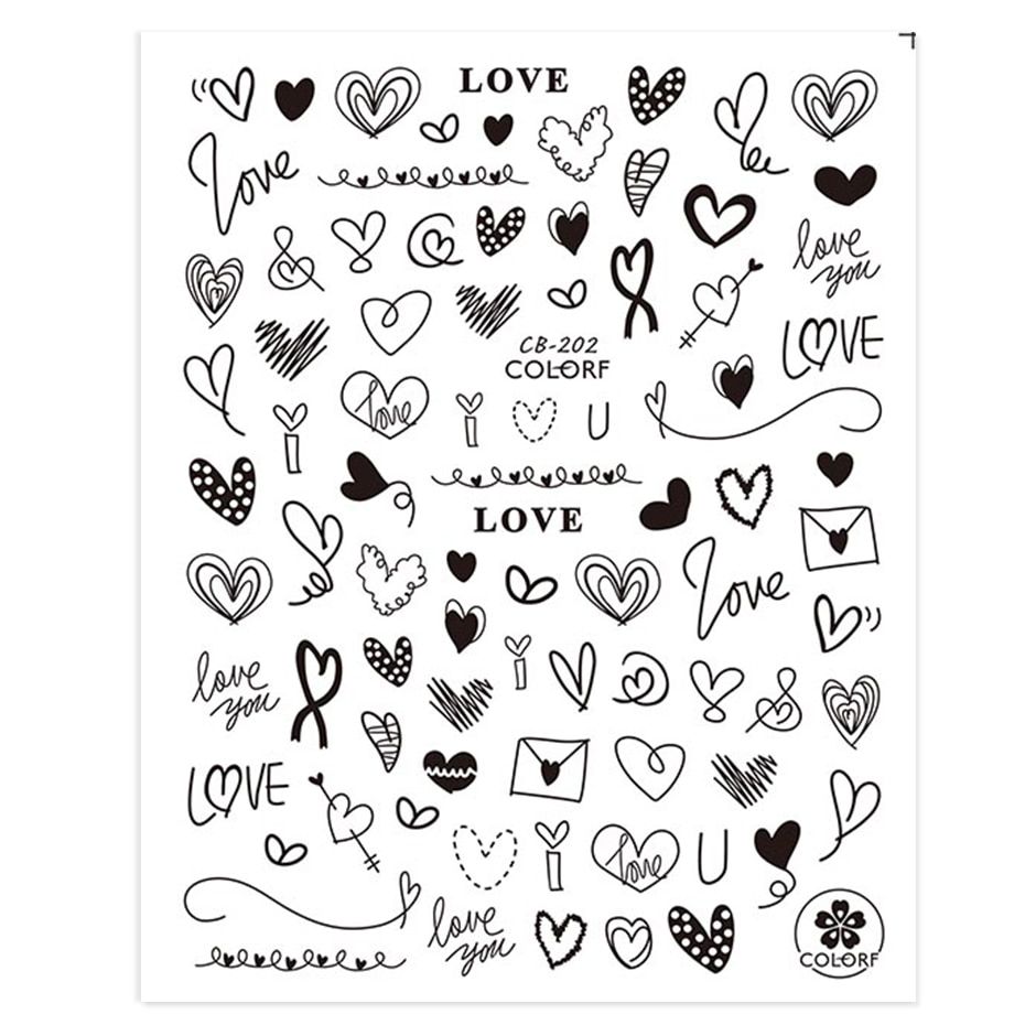 1pcs Black Nail Decals Human Face Rose Flower Personality Letter 3D Sticker Full Wrap Slider Nail Art Decoration SACB196-203-2