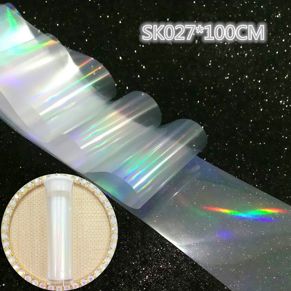 100cm Holographic Pure Silver Gold Nail Art Transfer Foil Fashion Nail Design Holo Stickers Laser Tips Decals For Manicure