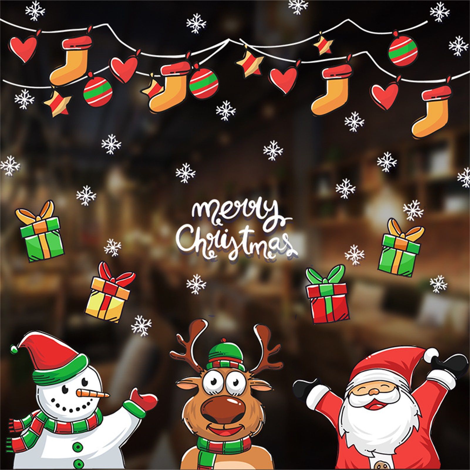 Christmas Window Stickers Cute Christmas Window Glass Decor Static Sticker