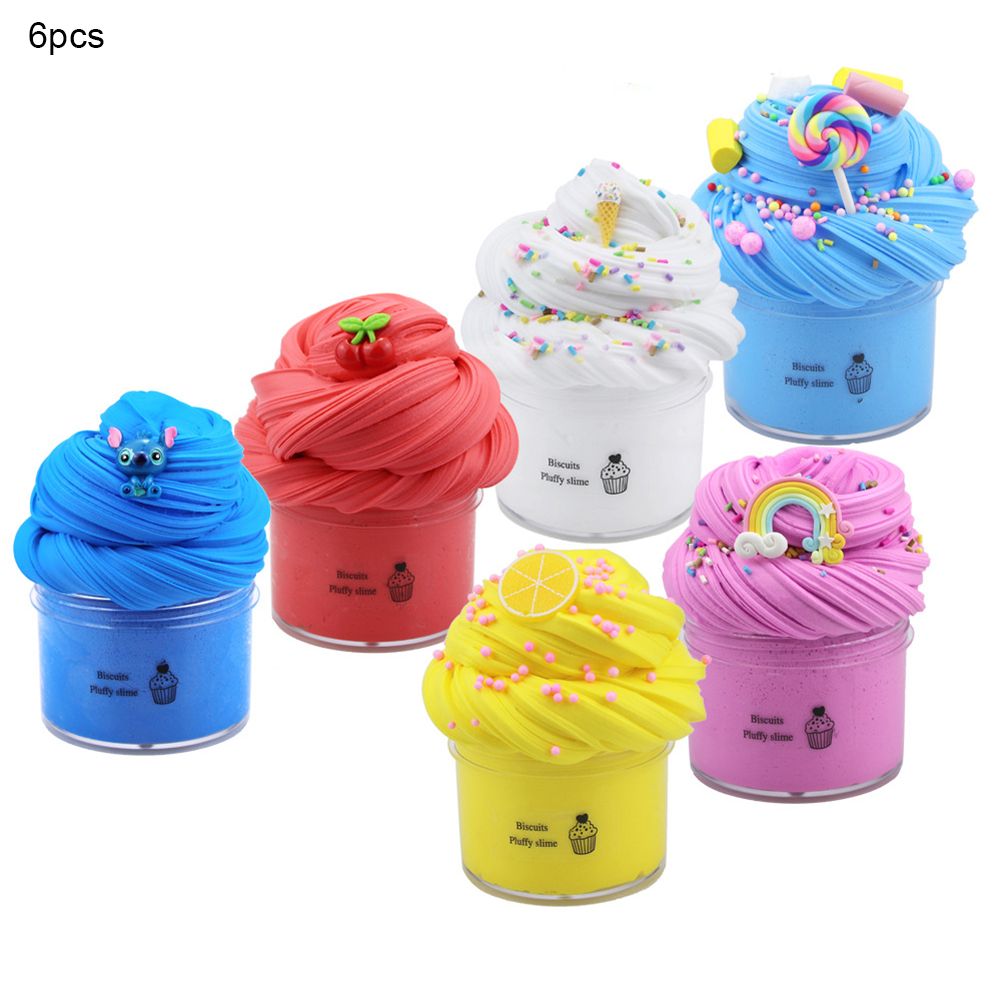 6Pcs Fluffy Fruit Cake Shape Slime Clay Plasticine Stress Relief DIY Kids Toy