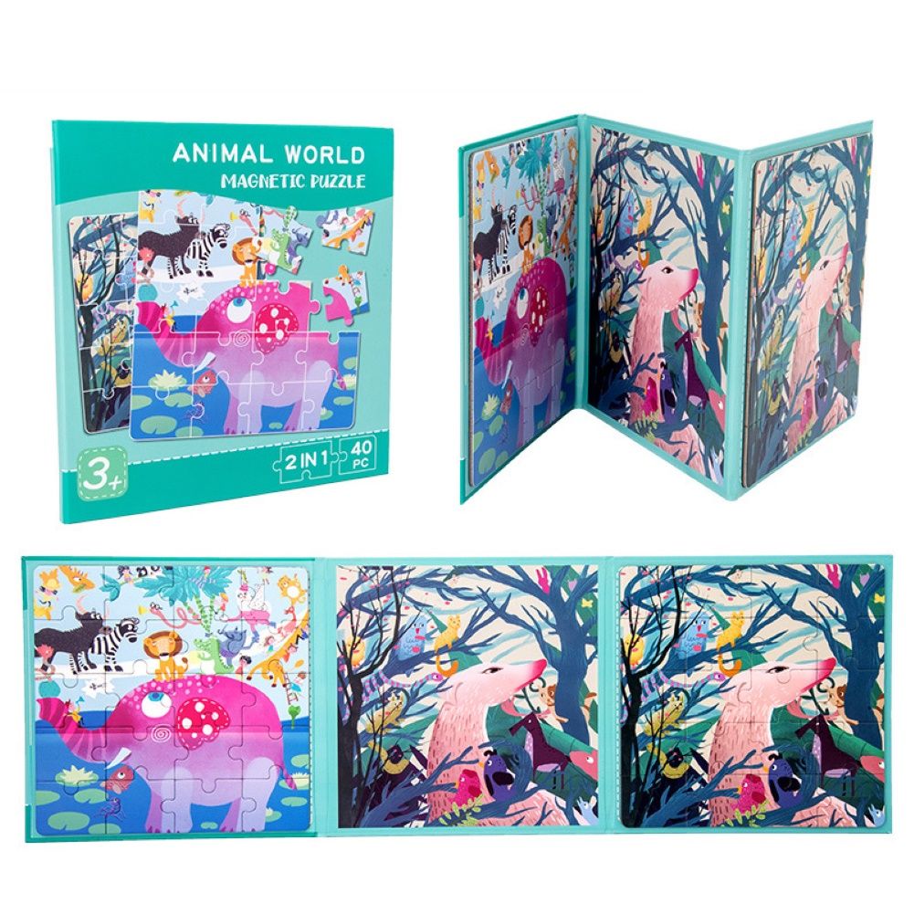 Kids 2 in 1 Portable Folding Magnetic Jigsaw Puzzle Book Early Educational Toy