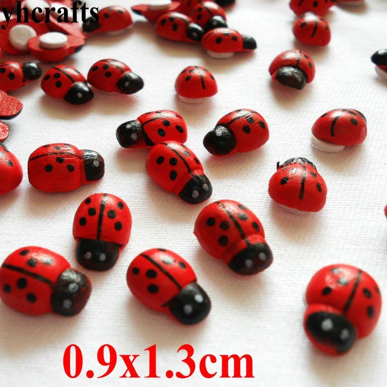 100PCS/LOT Mini colorful ladybug wood stickers bee apple animals smile stickers Early learning educational toys Wall stickers