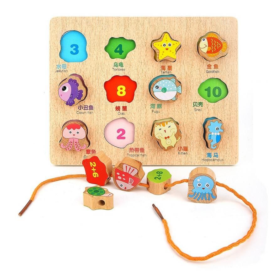 Baby Wood Puzzle Ocean raffic Hand Grab Board Set Cartoon Char ters Number Kids Educational