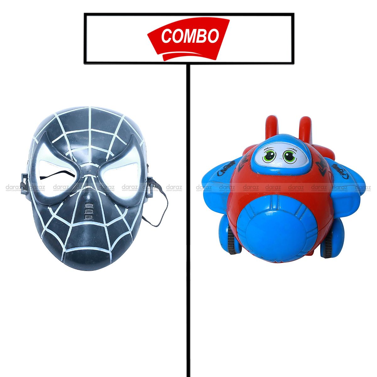 SPIDER MAN COSTUME MASK & CARTOON FACE TOY PLANE COMBO COMBO