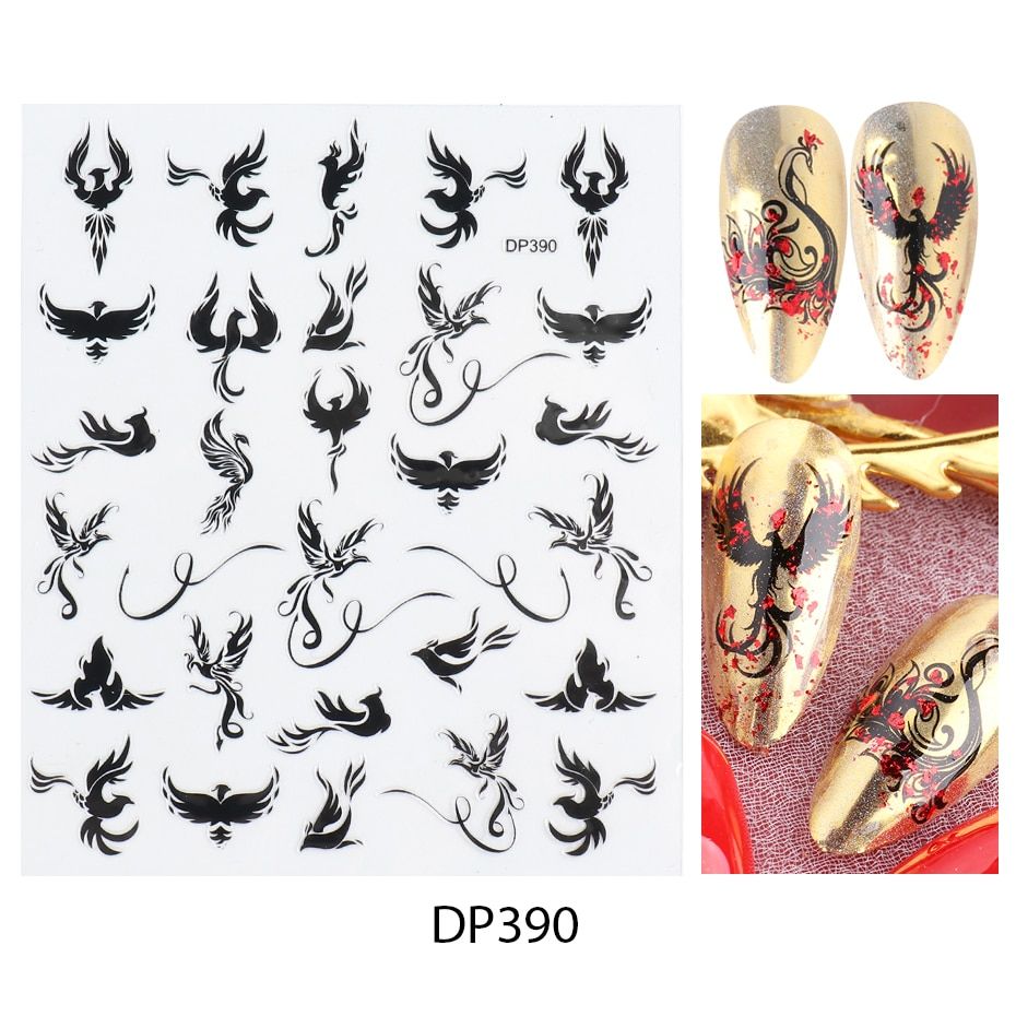 Dragon Slider For Nail Art Black Personalities Chinese Design Self Adhesive Stickers Phoenix New Year's Decoration CHDP385-396-1