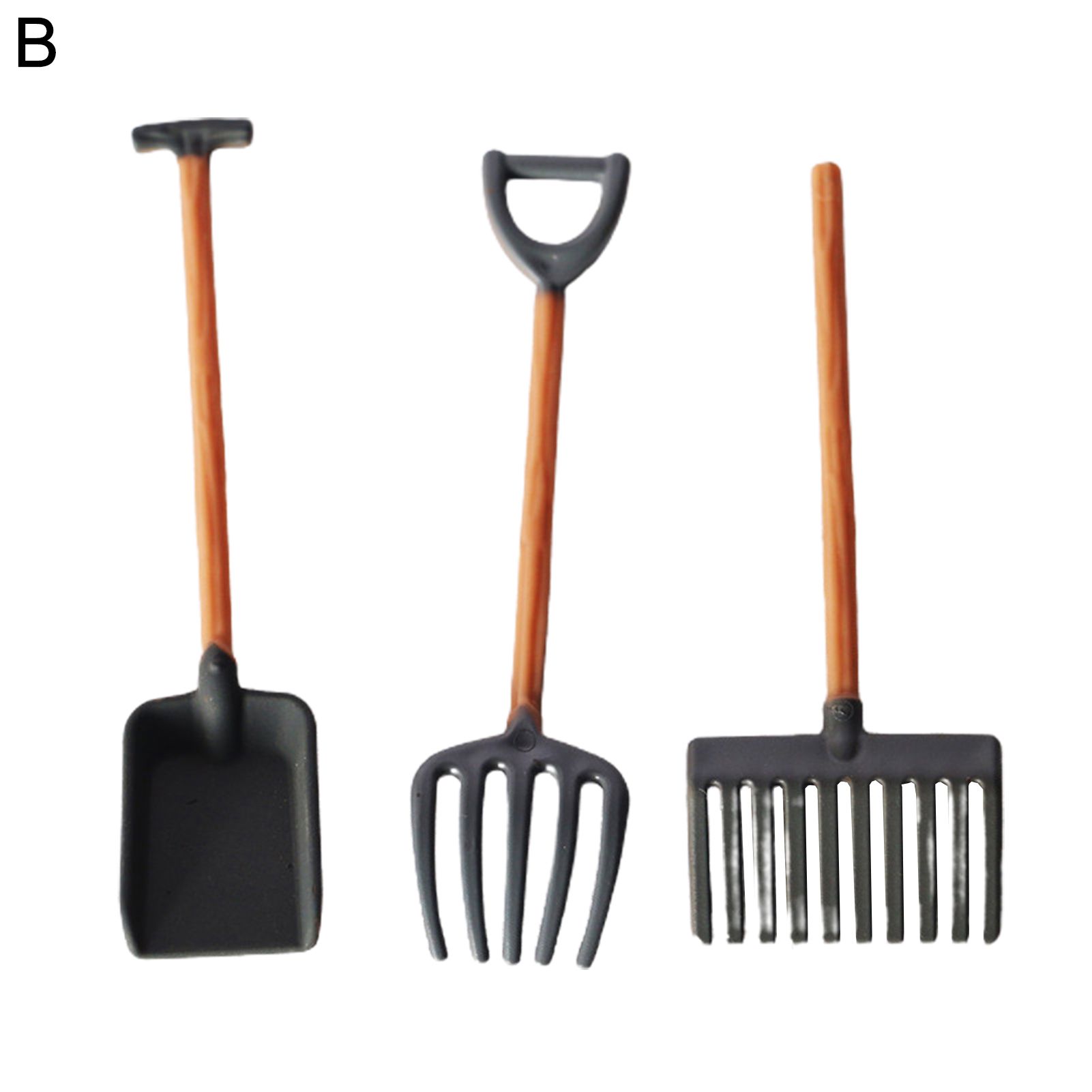 1 Set Dollhouse Miniatures High Simulation Best Gift Plastic Mini Farm Tool Shovel Rake for Micro-landscape Scene