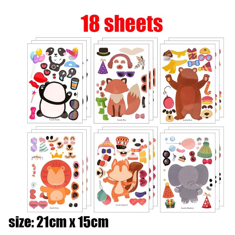 Creative Art Craft Puzzle Assemble Stickers Cartoon Animal Children Birthday Party Favors Gifts Supplies Kids DIY Education Toys