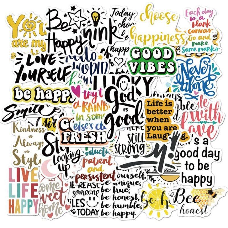 10/30/50PCS Inspirational English Slogan Graffiti Luggage Box Removable Without Glue Waterproof Cartoon Sticker Wholesale