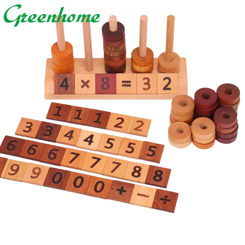 Greenhome Wooden Stacking Counting Rings Block Math Arithmetic Learning Education Kids Toy