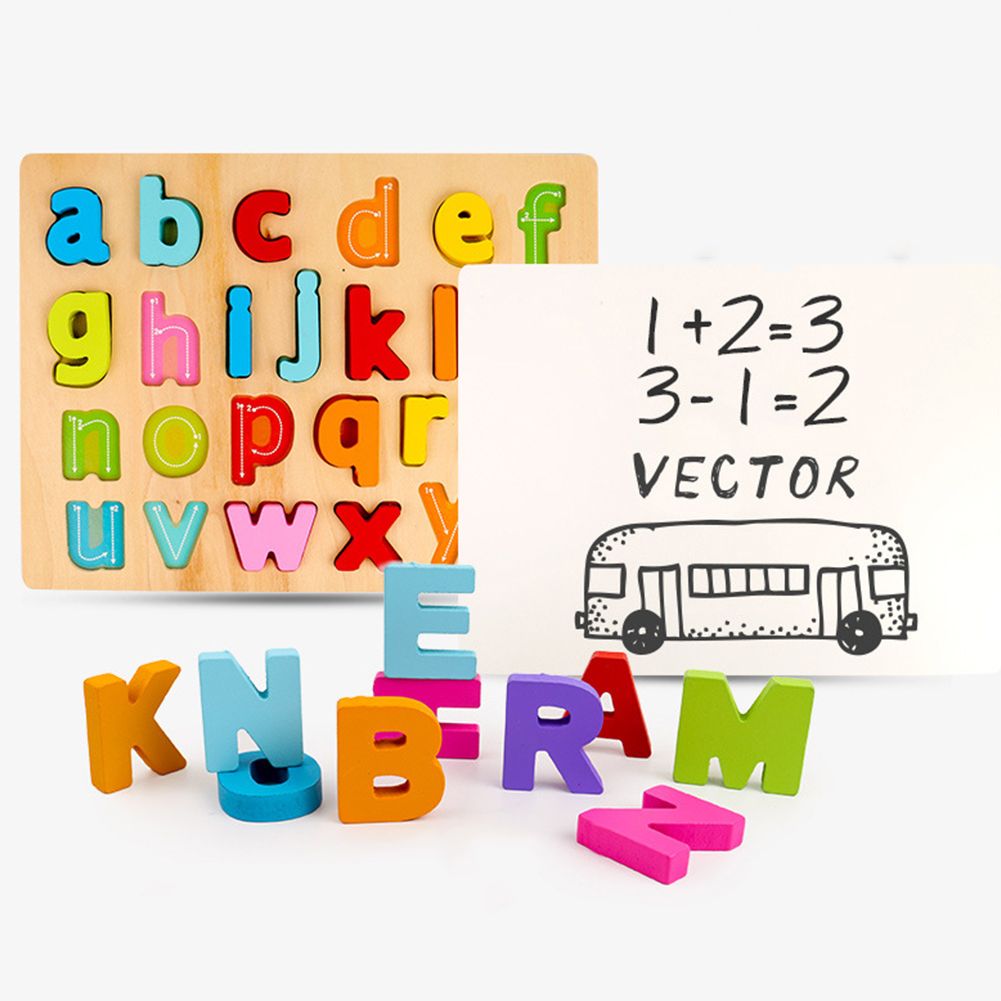 Wooden Alphabet Math Number Puzzles Board with Writing Pen Educational Kids Toy