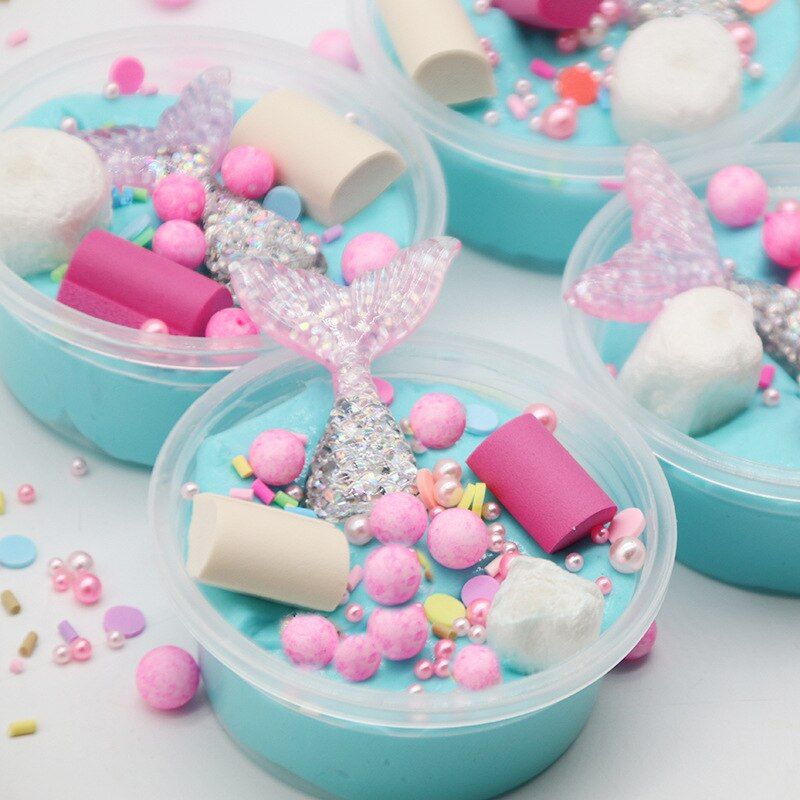 Anti-stress DIY Mermaid's Tail Faux Pearl Colorful Slime Fluffy Clay Filler Clear Slime Box Toys for Children Kids Toy