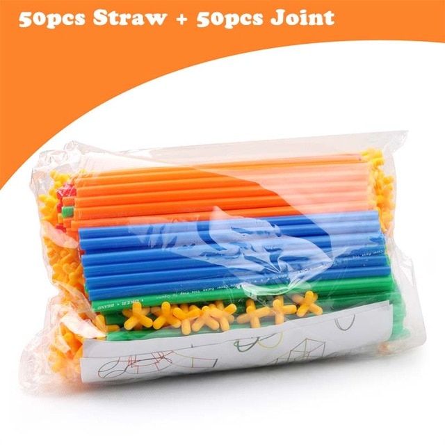 DIY Straw Building Blocks Tunnel Stitching Inserted Construction Assembling Blocks Bricks Educational Toys For Children Kid Gift