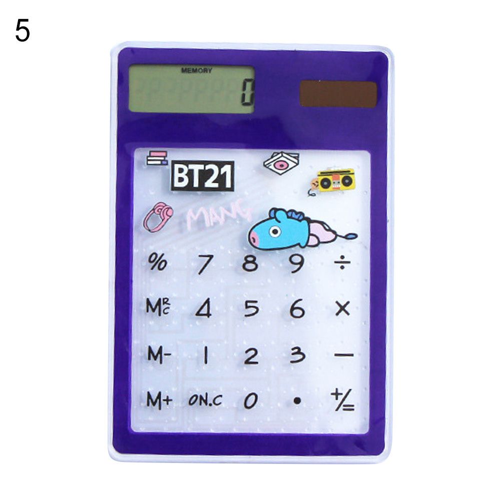 NYT Bts Mini Transparent Solar Calculator Cartoon School Office Supply Student Tool