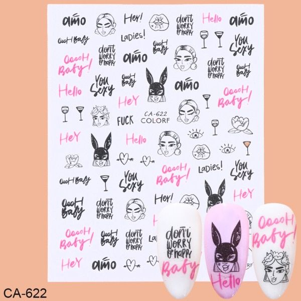 3D Russian Letter Nail Art Sticker Valentine Love Flower Transfer Paper Slider For Nail DIY Adhesive Decal Manicure LECA617-626