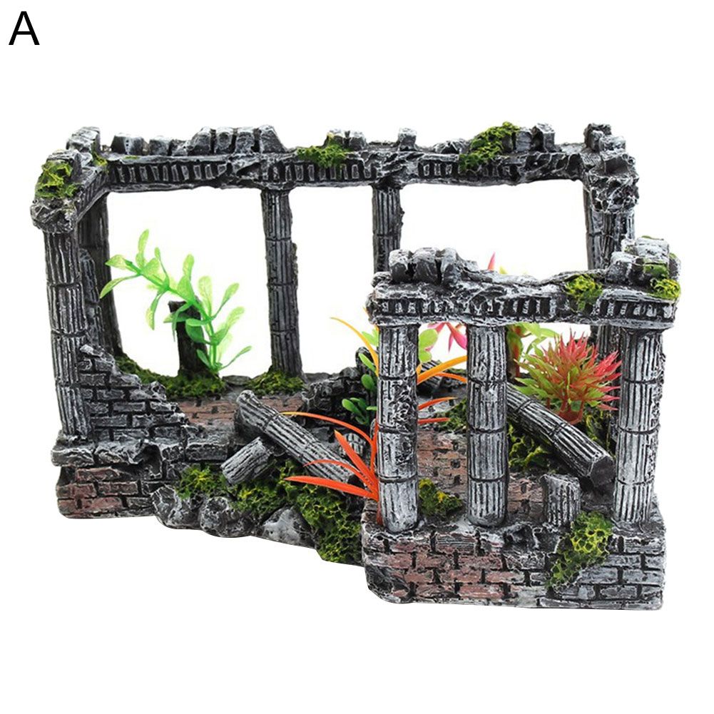 Aquarium Resin Craft Antique Relic Pillar Cave Shrimp Hiding Fish Tank Ornament(null)