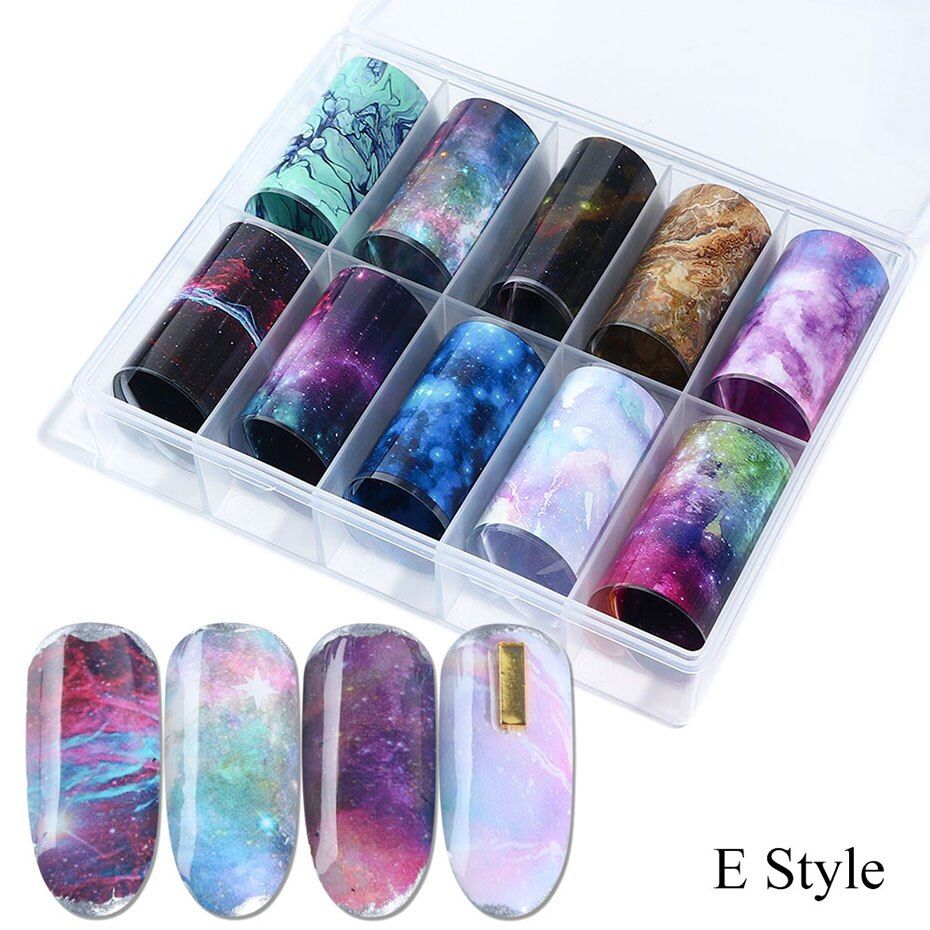 10pc Spring Floral Transfer Foil Nail Stickers Mixed Flower Snake Nail Art Design Summer Full Wraps Adhesive Decals Decor BE99-2