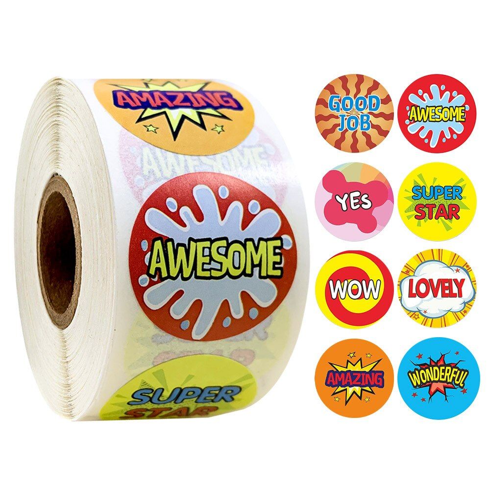 Round Cartoon Stickers Words Reward Sticker School Teacher Student Christmas Gift Scrapbooking Stationery Stickers