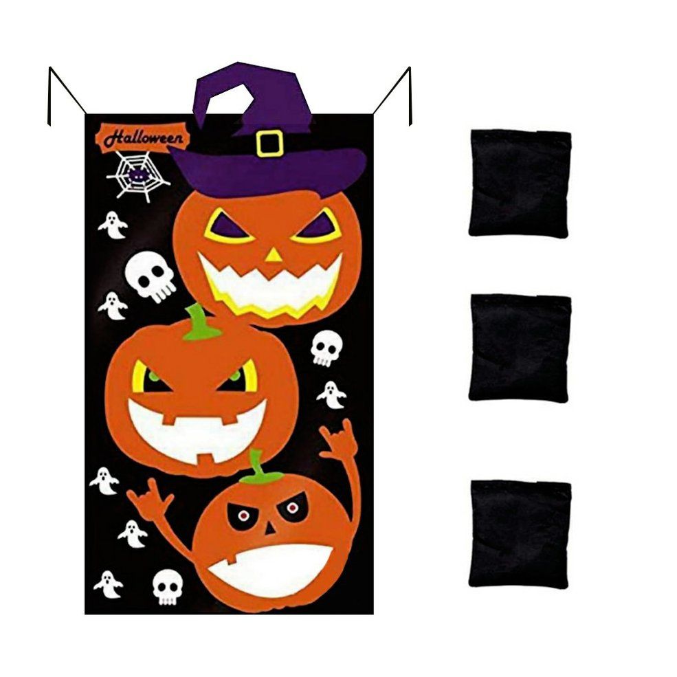 Cimiva Halloween Party Game Supplies Bean Bags Halloween Banners Games Pumpkin Cute for Children Family Shops Games-Balck and Orange B