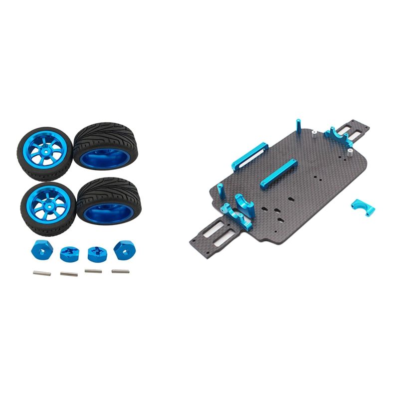 1 Set RC Car Spare Part A949-03 Carbon Fiber Chassis Low Body Shell & 1 Set RC Wheel Tires with Hex Nut