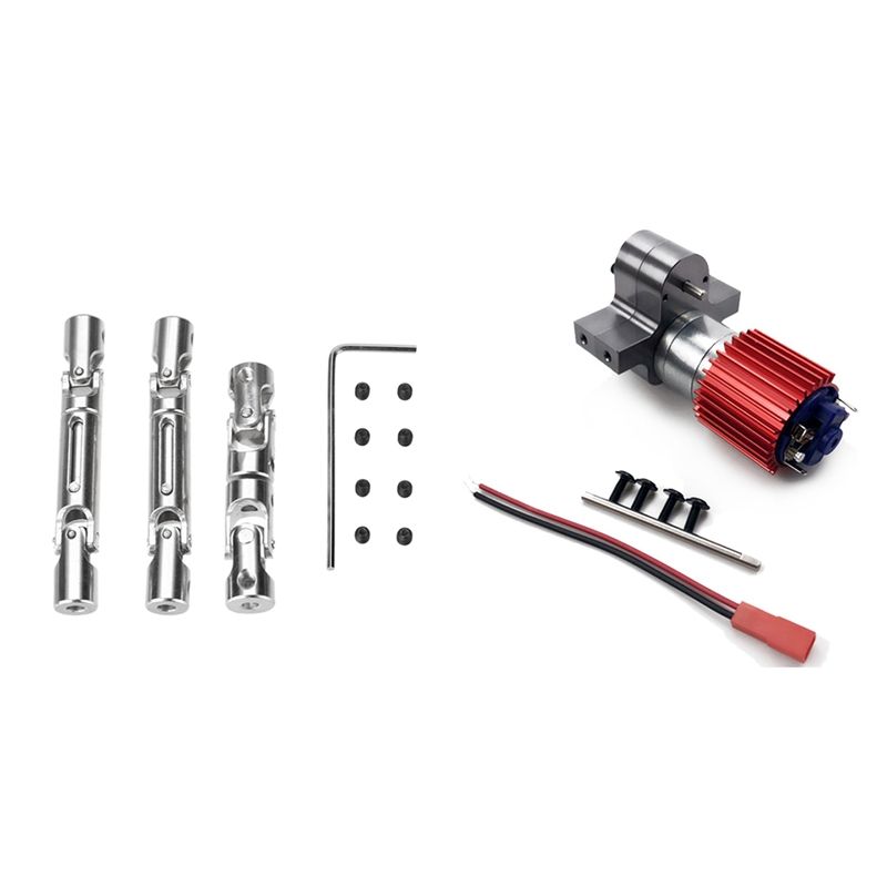 BRADOO- 370 Brushed Motor+Alloy Heat Sink Gear Box Set with Steel Gears Grey with 3Pcs Upgrade Part Metal Drive Shaft Silver
