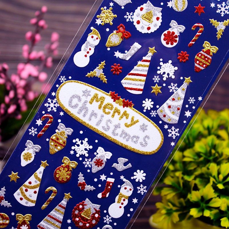 Christmas children stickers Santa Claus holiday hand account glitter decoration mobile phone cartoon small paste painting