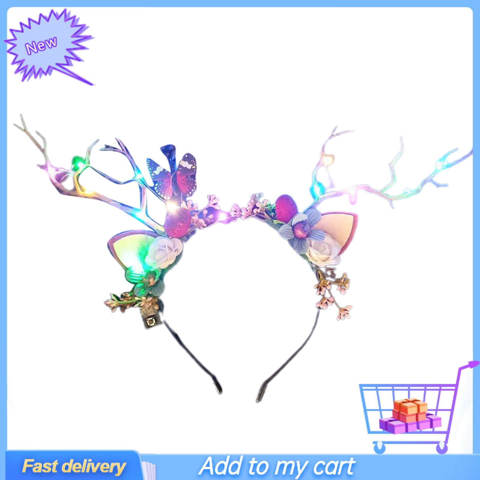 Luminous Antler Headband Christmas Elk Flower Hairband Flash Light Headwear