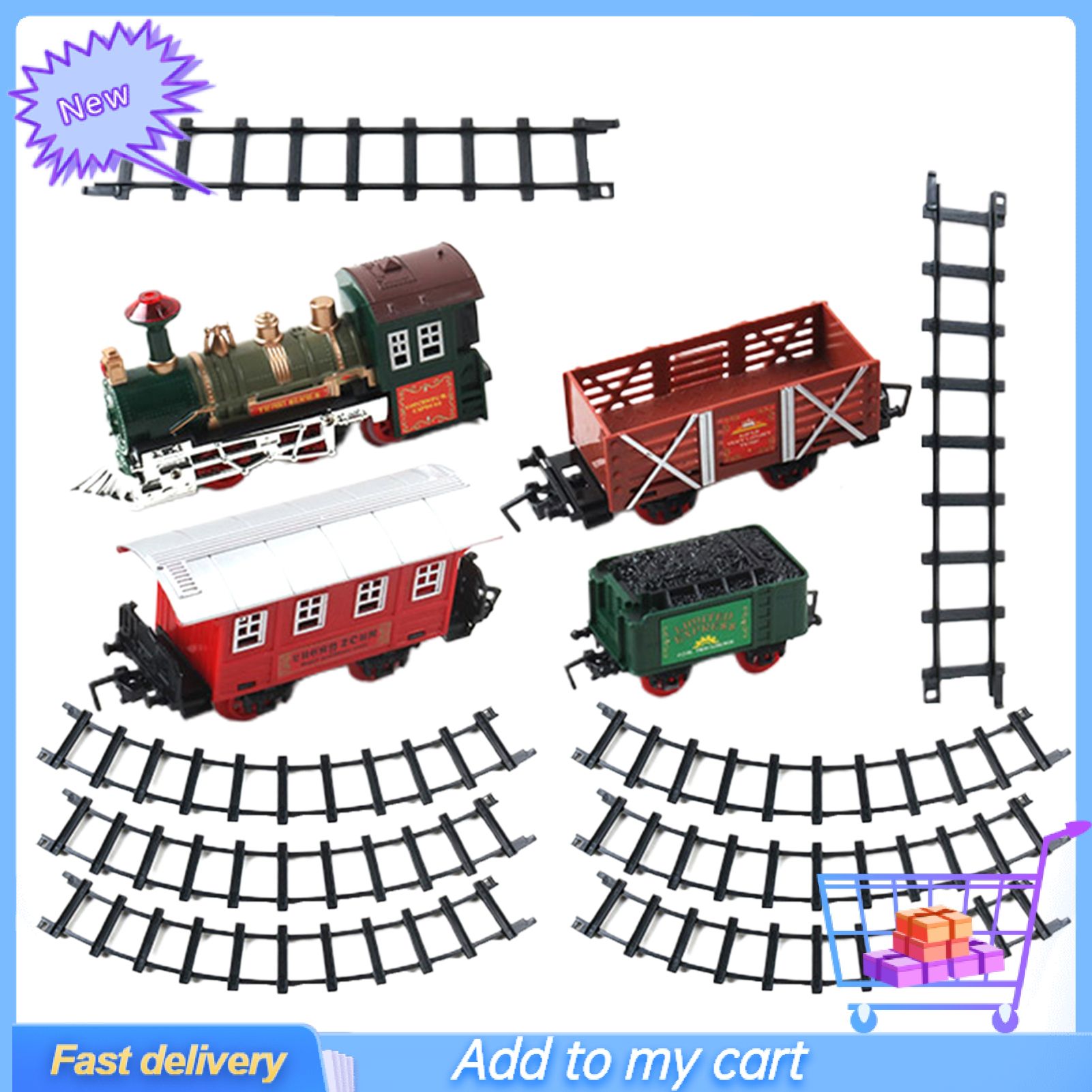 Retro Train Toy Set Matte Texture Spliceable Electronic Toys Electric Round Oval Gauge Train Set for Children