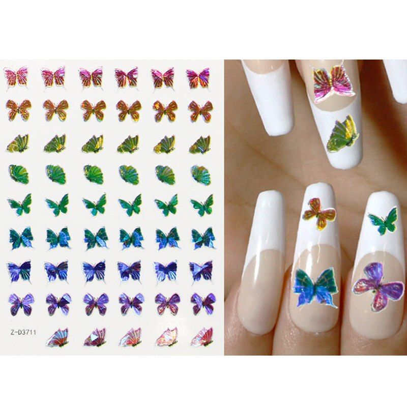 Watermark Slider Nail Sticker Laser Gold And Silver Butterfly Bronzing Sticker Waterproof Simulation 3D Festival Nail Decoration