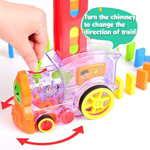 Domino Train Toy Set Rally Electric Train Model with 60 Pcs Colorful Domino Building Blocks Car Truck Vehicle Stacking