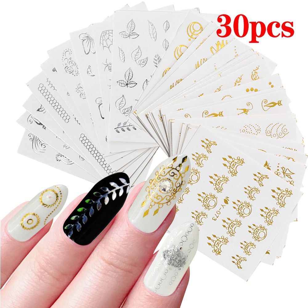 55/30/12Pcs Butterfly Nail Art Stickers Slider Nail Stickers Blue Black Transfer Water Set Decals Nail Art Decor Colorful Floral