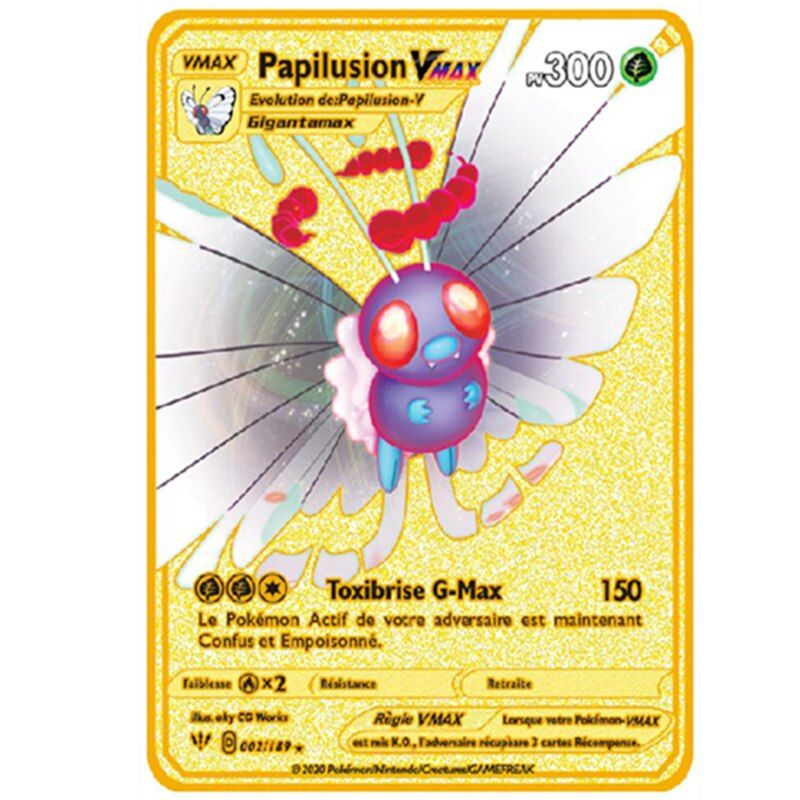 Pokemon English French Metal Card Game Anime Battle Gold Card Charizard Pikachu Action Collection Card Model Child Toys
