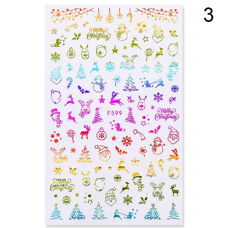 Colorful Red Gold 3D Nail Sticker Set Xmas Christmas Winter Glitter Snowflower Slider Decals Decorations Adhesive Transfer Tips