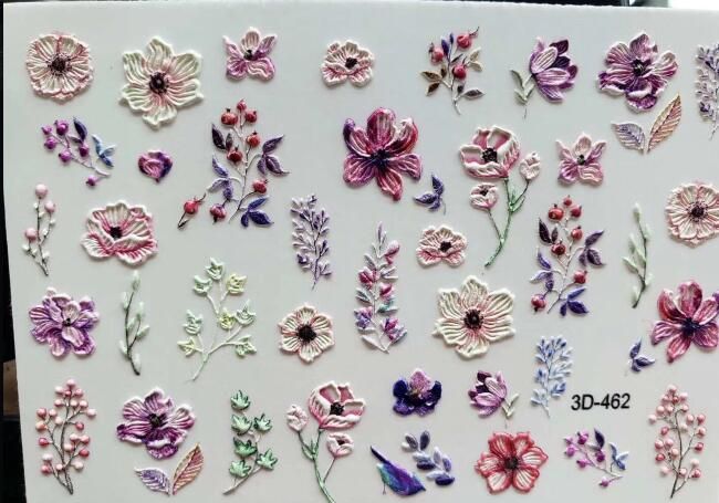 3D Acrylic Engraved flower Nail Sticker Embossed Leopard flower Leaves  Water Decals Empaistic Nail Water Slide Decals Z0109