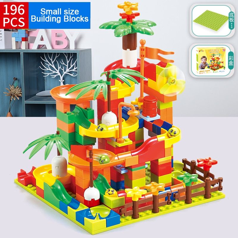 Building Blocks Toys Marble Race Run Small Size Funny Slide Bricks Have Base Plate Educational Constructor Toys for Children