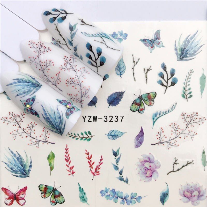 1 PC Colored Flowers / Green grass / Lavender  Nail Stickers Nail Transfer Decals Accessories Tip Manicure Tool