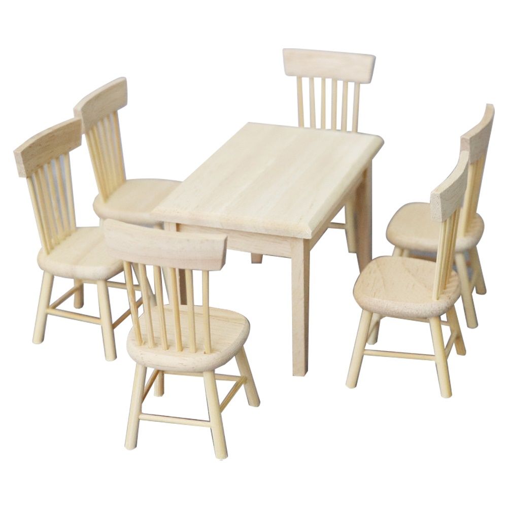 1/12 Dollhouse Mini Simulated Wooden Table Chair Furniture Scene Model Ornament