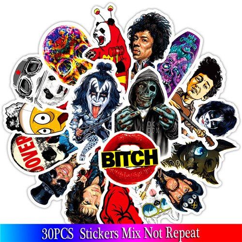 30PCS Rock Sticker Music Retro Band Graffiti JDM Stickers to DIY Guitar Motorcycle Laptop Luggage Horror Series sticker's