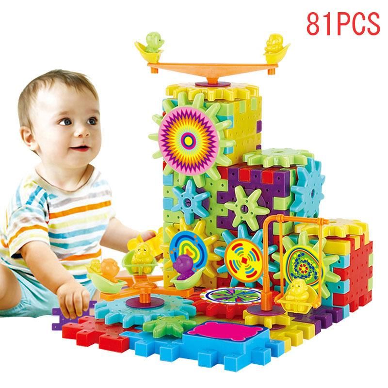 High Quality Durable 81 Pcs Plastic Electric Gears 3D Puzzle Building Kits Bricks Educational Toys For Kids Children Gifts