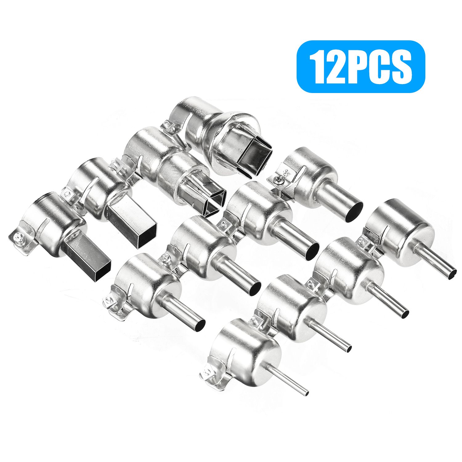 12Pcs Universal Air Generator Nozzles Heat Resistant Round&Square Heat Air Machine Soldering Tip Tool 3/4/5/6/7/8/10/12/10*10/12*12/15*15/20*20mm for 850 Series Hot Air Welding Station