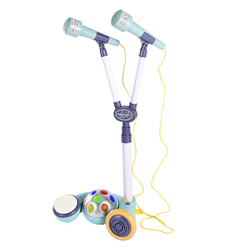 Children Vertical Type Adjustable Karaoke Machine Toys Kids Two-Mike Light Singing Brainging Musical Instrument Toy