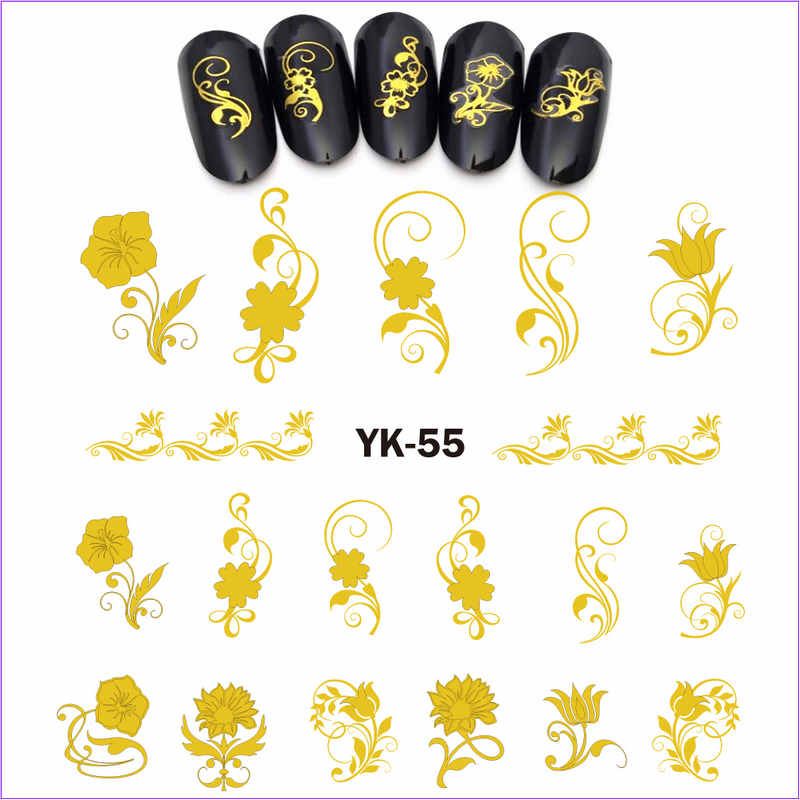 Gold/ Silver Water Stickers Metallic Nail Decals FLOWER VINTAGE SWIRL FLORAL ABSTRACT PATTERN YK55-60