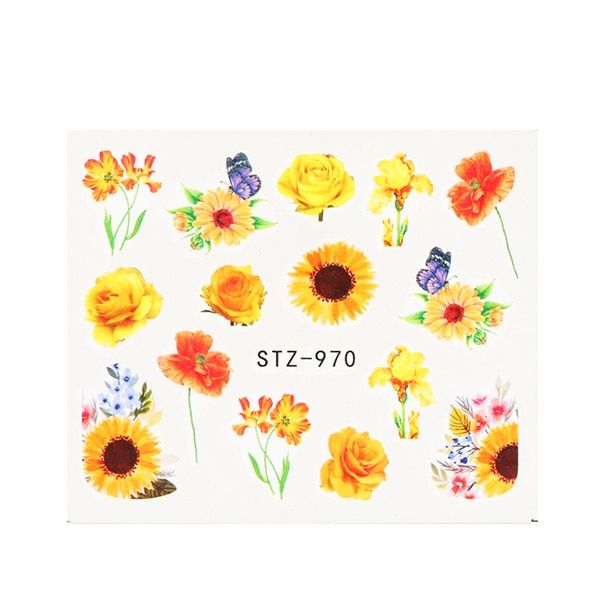 1pcs Colorful Flower Leaf Nail Sticker Butterfly Sliders For Nails Water Transfer Printing Decal Manicure Decor Tip LESTZ970-993