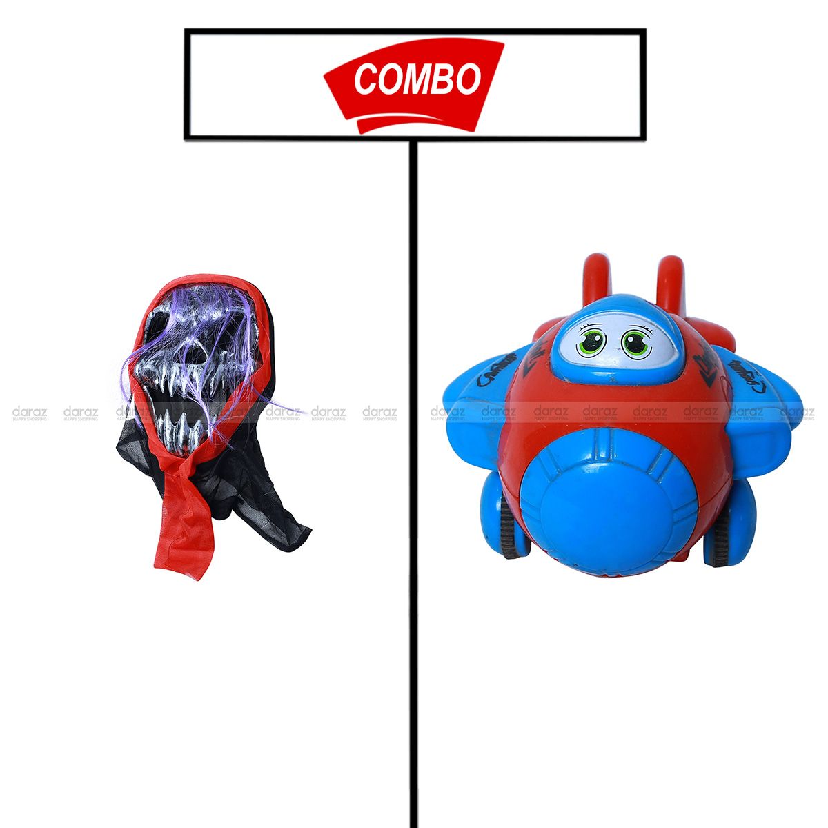 GHOST FACE COSTUME MASK & KIDS TOY CARTOON PLANE  COMBO
